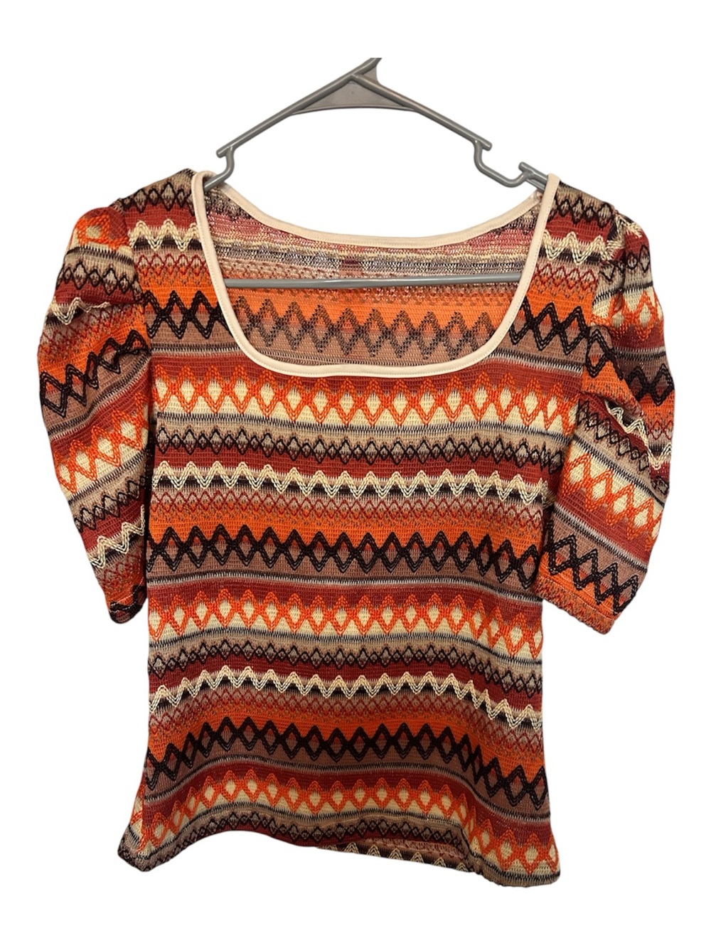 Women's Emery Rose Patterned Boho Knit Top with Puff Sleeve